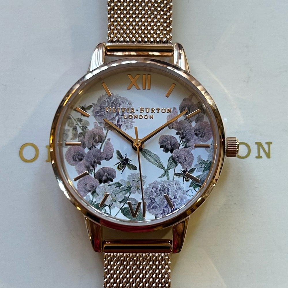 Olivia Burton Enchanted Garden Watch With 30mm White Floral Face & MeshBracelet - Picture 12 of 12